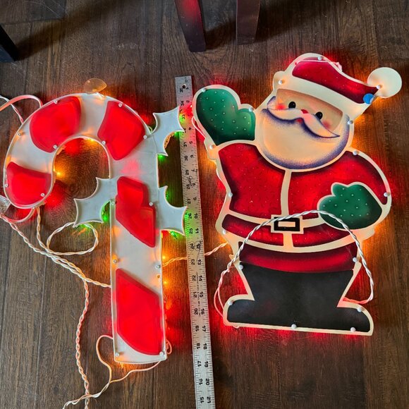 2PC VTG 2000 Impact Plastics Lighted Candy Cane Santa Claus Christmas Decoration - Picture 6 of 16